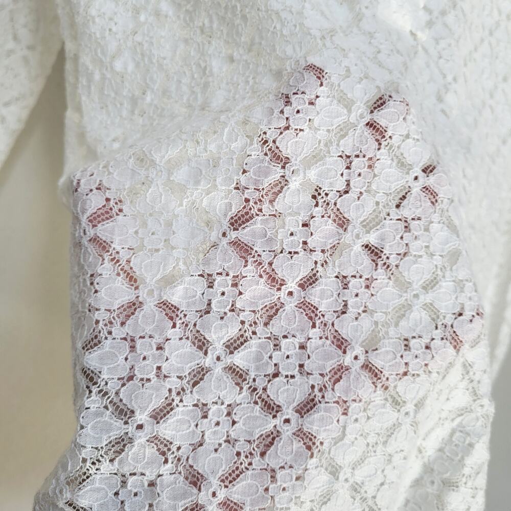 FatFace White Lace Top Womens Small 6  Long Sleeve Blouse Cottage Boho